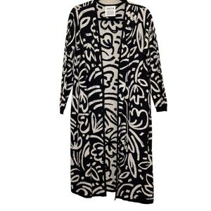 SKFK Skunkfunk Black and White Floral Knit Open Cardigan Duster Sx S